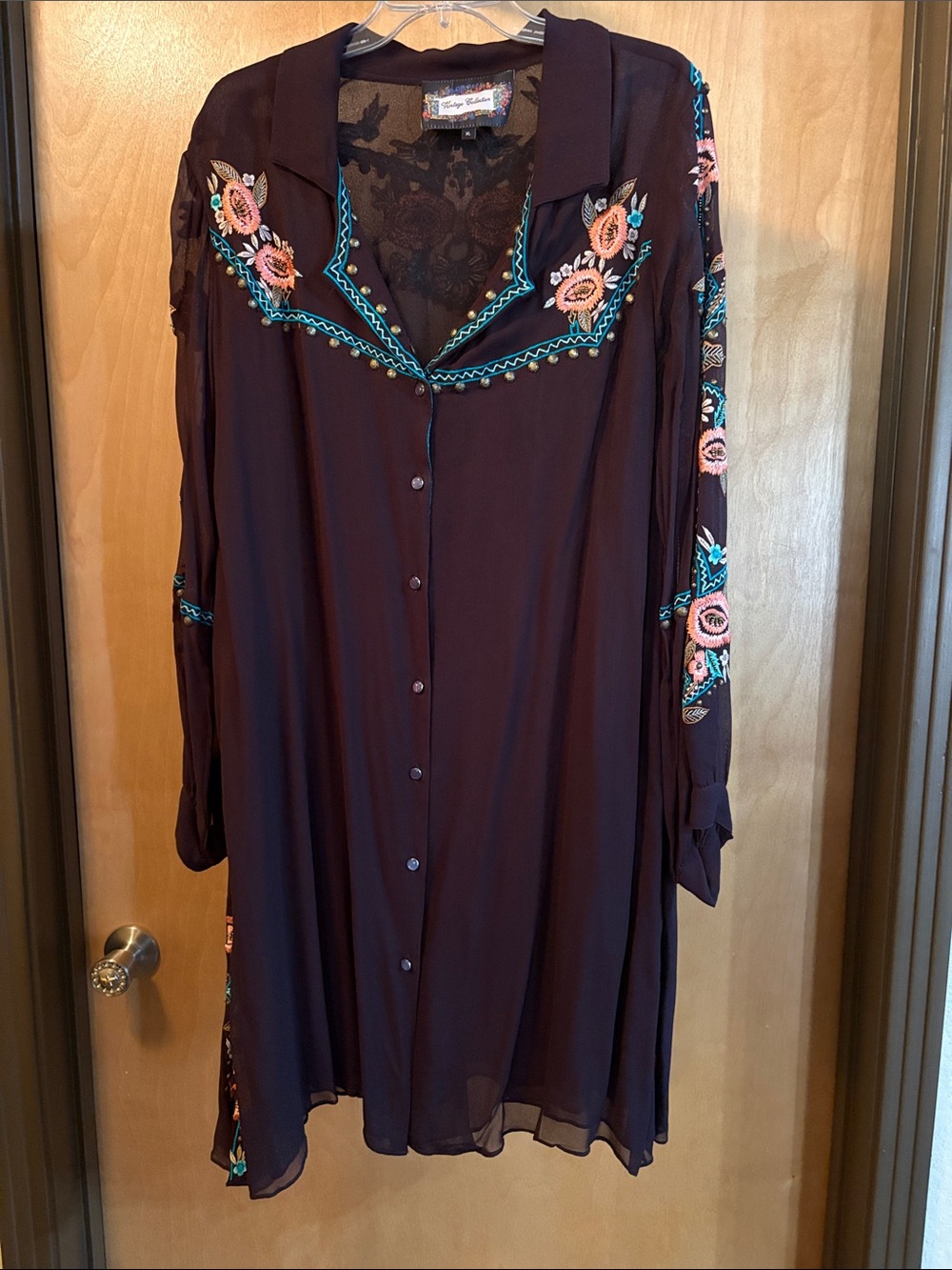 Vintage Collection Embroidered Button-Front Long Sleeve Dress